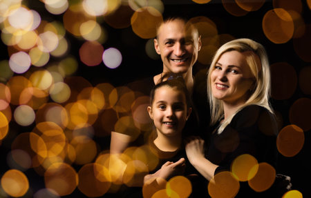 family and garland bokeh backgroundの写真素材