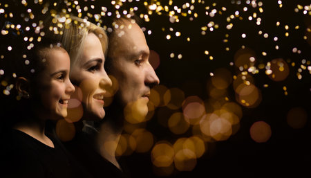 family and garland bokeh backgroundの写真素材