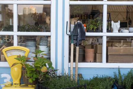 Small business, Flowers delivery. Modern flower shop interior, reception desk. Floral design studio, sale of decorations and arrangementsの写真素材