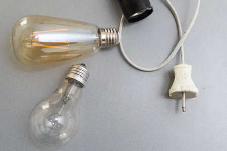 Alternative technology concept . Bulb and Fluorescent bulb comparingの写真素材