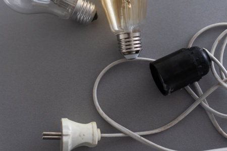 old electronic parts, cartridge holders for old lamps.の写真素材