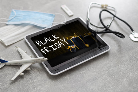 Black Friday sale message on tablet deviceの写真素材