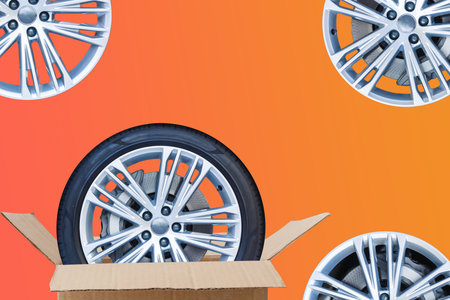 Car tires with a great profile in the car repair shop. winter tyres.の写真素材