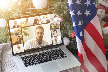 USA flag, laptop computer, independence day online