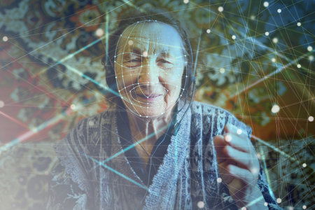 Futuristic Technological Face Scanning. Biometric Facial Recognitionの写真素材