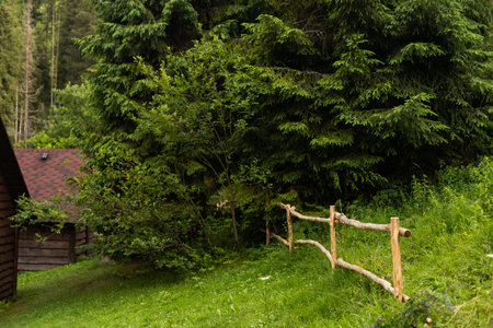 Old wooden farmhouse fence with jugsの写真素材