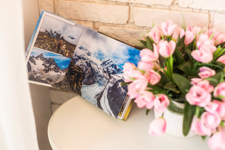 Photoalbum with pink flowers, photobooksの写真素材