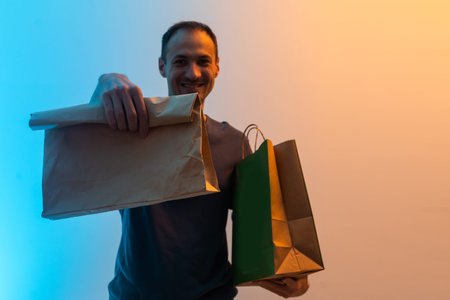 delivery man on blue background