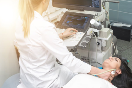Doctor and patient. Ultrasound equipment. Diagnostics. Sonography.の写真素材