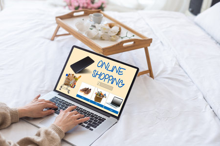 laptop computer. Online shopping conceptの写真素材