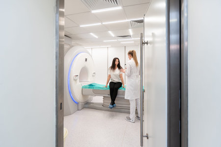 Medical CT or MRI Scan with a patient in the modern hospital laboratory. Interior of radiography...
