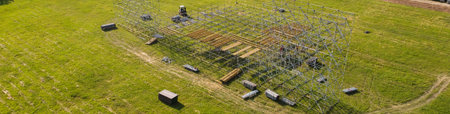 installation of a stage for a concert in the park. Aerial view