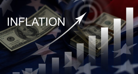 word inflation against background of graph chart of rising inflation rates. Inflation, tax, cash flow and another financial concept.の写真素材