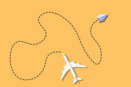 3d rendering the way from a toy plane to a paper plane