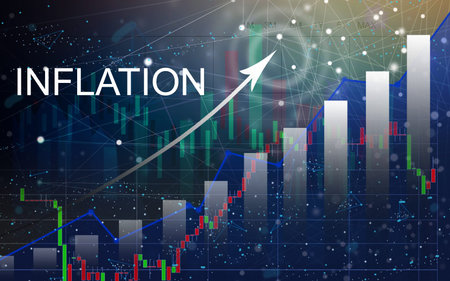 Illustration of inflation on a dark blue backgroundの写真素材