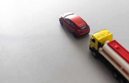 toy car and truck isolated on white backgroundの写真素材