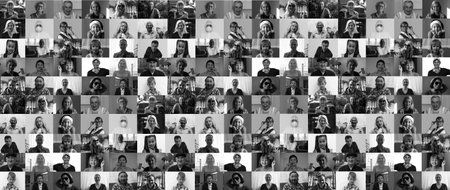 Group of people in front of a backgroundの写真素材