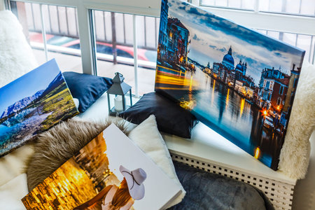 Modern lliving room interior with venice, italy, canvas on the wall - it is my photo available in...