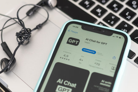 iPhone with appstore and ChatGPT and Chat bot apps, artificial intelligence time. Kyiv, Ukraine - February 06, 2023のeditorial素材