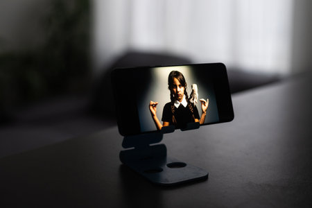 smartphone in a stand series Wednesdayの写真素材