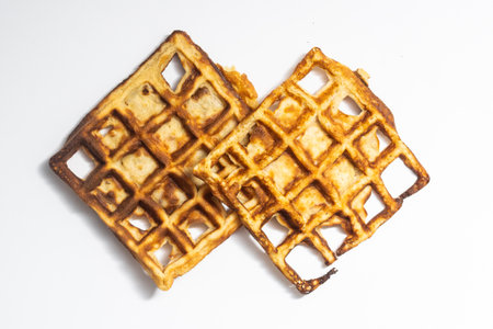 Close up of healthy whole wheat sweet crackers on white background, close up shootの写真素材