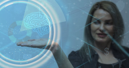 ChatGPT Chat with AI or Artificial Intelligence. Young businessman chatting with a smart AI or...
