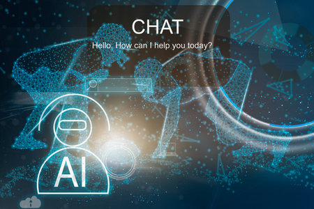 Artificial Intelligence. man using technology smart robot AI, Chatbot Chat with AI, enter command...