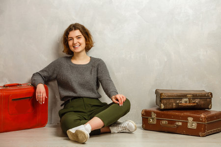 girl with a suitcaseの写真素材