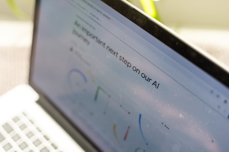 Google Bard seen on Google blog post with Google logo on mobile. Kyiv, Ukraine - February 08, 2023のeditorial素材