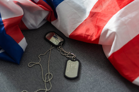 Soldiers token on American flag background.