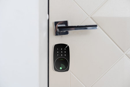Door handle in the interior. Knob close-up elements. Open and closed light wooden doors in in modern...