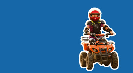 a person on a motorcycle on a blue background