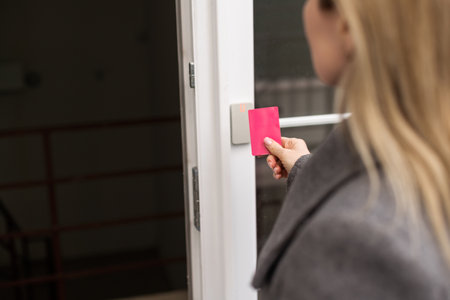 Key card with female handの写真素材