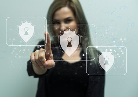 Cyber security and futuristic technology concept, scan password with technology icons and padlock, with artificial intelligence system or ai.の写真素材