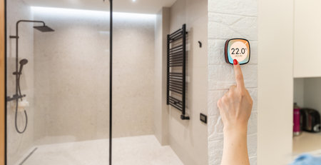 the temperature on modern thermostat, Programmable Nest Thermostatの写真素材