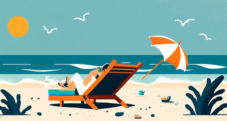 Vacation and travel concept. Beach umbrella, beach chairの素材
