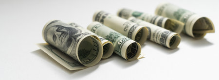 Belted roles of dollars closeupの写真素材