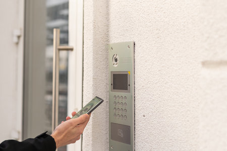 nfcs mobile phone use for open safety doorの写真素材