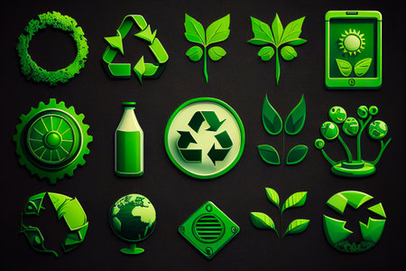 Handwritten Sign and Stickers Green 100 Eco Text. Zero Waste Eco Concept Isolated on a White Background Generative AIの素材