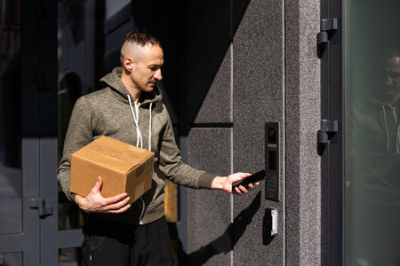 nfcs mobile phone use for open safety door.の写真素材