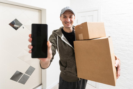 Delivery Concept. Portrait of Handsome Pizza delivery manの写真素材