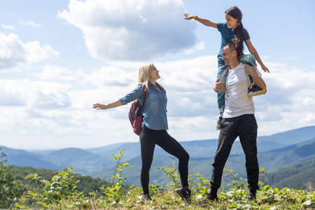 family in the mountains, family trip in mountains.の写真素材