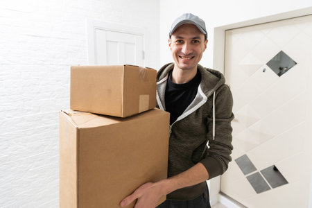 Delivery Concept. Portrait of Handsome Pizza delivery manの写真素材