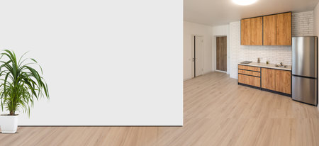 living room interior with copy space on white wallの写真素材