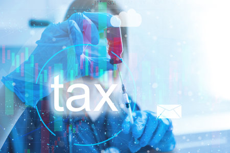 Doctor using innovative virtual touchscreen presses tax button healthcare network on internet panel medicineの写真素材