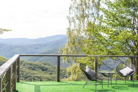 landscape nature view background. view from window at a wonderful landscape nature view with space for your textの写真素材