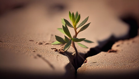 Young plant sprout broke through soil. New life allegoryの素材