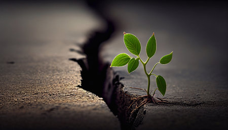 Young plant sprout broke through soil. New life allegoryの素材