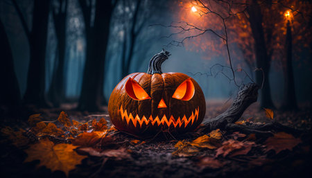 Halloween pumpkins under the moonlight.の素材