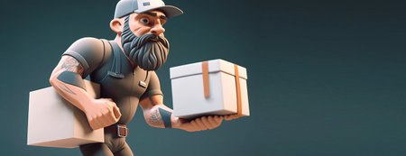 Delivery courier man holding Parcel Box. Fast online delivery service. Online order. Internet e-commerce. concept for website or banner.の素材